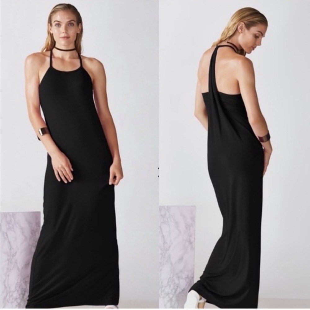 EUC Fabletics long t shirt dress black small Athleisure Maxidress Soft strappy